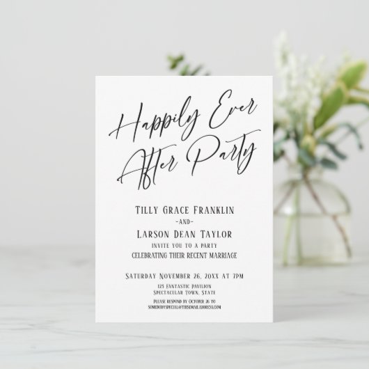 ハッピーエバーアフターパーティーエレガントモダンタイポグラフィ 招待状 (スタンド正面)