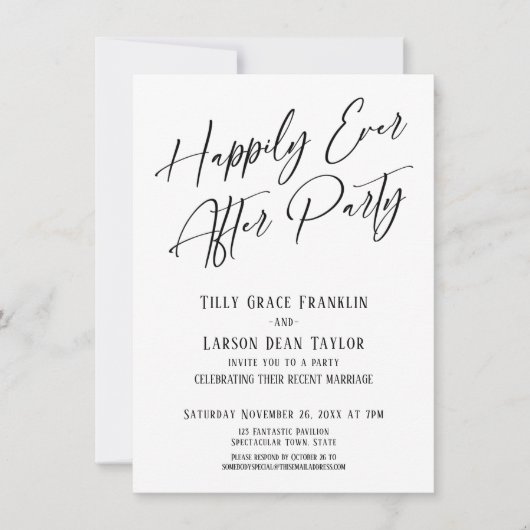 ハッピーエバーアフターパーティーエレガントモダンタイポグラフィ 招待状 (正面)