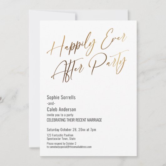 ハッピーエバーアフターパーティーエレガント金ゴールド招待状 招待状 (正面)