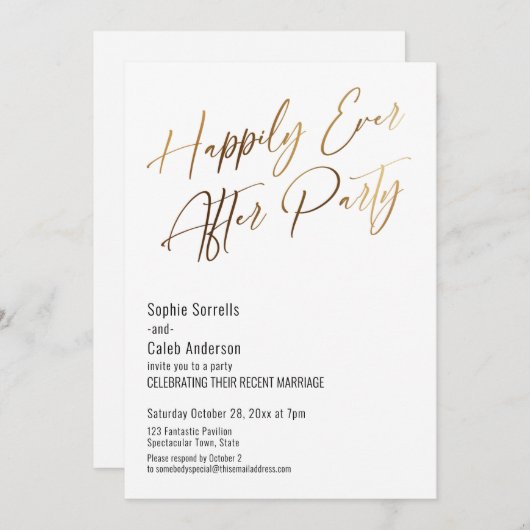 ハッピーエバーアフターパーティーエレガント金ゴールド招待状 招待状 (正面/裏面)