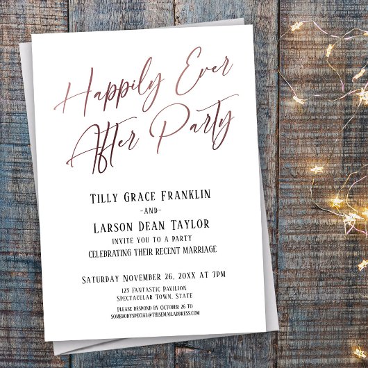 ハッピーエバーアフターパーティーバラエレガント金ゴールド 招待状