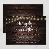 ハッピーエバーアフターパーティー、ストリングライト、秘密の結婚式 招待状 (正面/裏面)