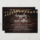 ハッピーエバーアフターパーティー、ストリングライト、秘密結婚 招待状 (正面/裏面)