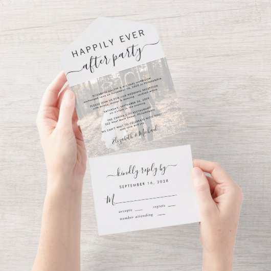 ハッピーエバーアフターパーティー フォト ウェディング レセプション オールインワン招待状 (貼ってはがせる)