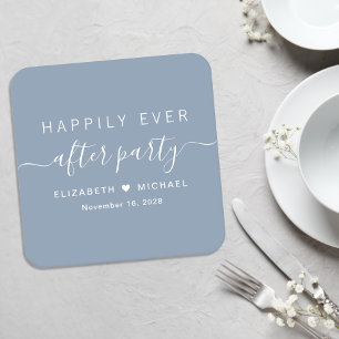 ハッピーエバーアフターパーティ ダスティブルーの結婚式 スクエアペーパーコースター