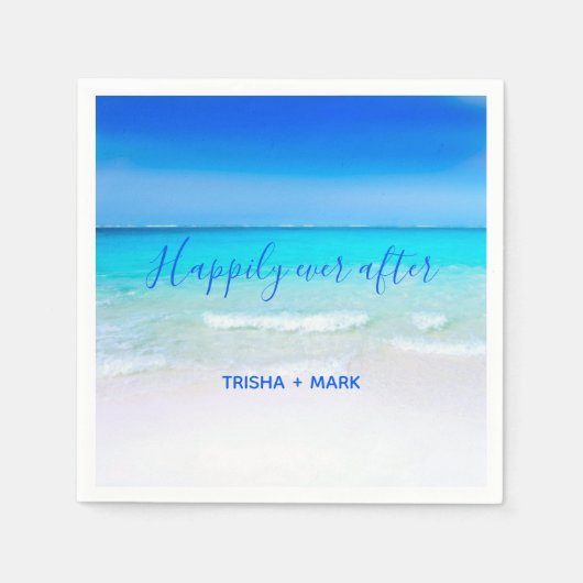 ハッピーエバーアフターブルーパラダイスビーチ結婚式 スタンダードカクテルナプキン (正面)
