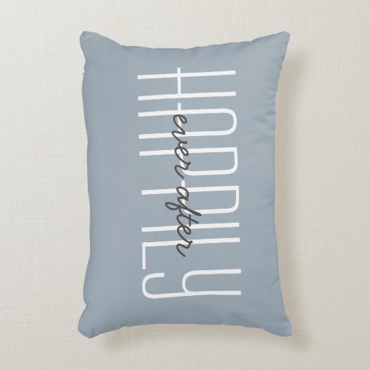 ハッピーエバーアフター引用文モダンタイポグラフィブルー アクセントクッション (正面(垂直))
