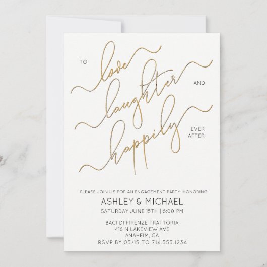 ハッピーエバーアフター引用文金ゴールド婚約パーティ 招待状 (正面)