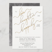 ハッピーエバーアフター引用文金ゴールド婚約パーティ 招待状 (正面/裏面)