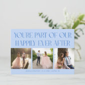 ハッピーエバーアフター アイスブルーの結婚式フォト サンキューカード (スタンド正面)