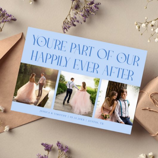 ハッピーエバーアフター アイスブルーの結婚式フォト サンキューカード
