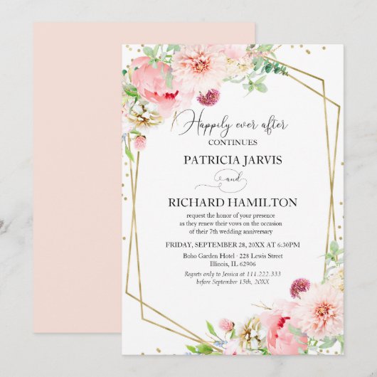 ハッピーエバーアフター エレガント フラワーズ 誓いの更新 招待状 (正面/裏面)