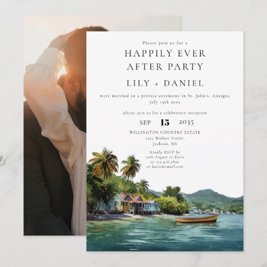 ハッピーエバーアフター カリブ海 フォト ウェディング 招待状 (正面/裏面)