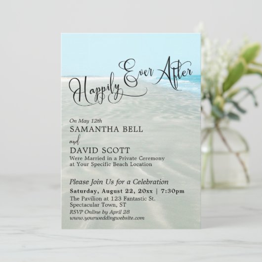 ハッピーエバーアフター・スクリプト、ビーチ・ウェディング・レセプション 招待状 (スタンド正面)