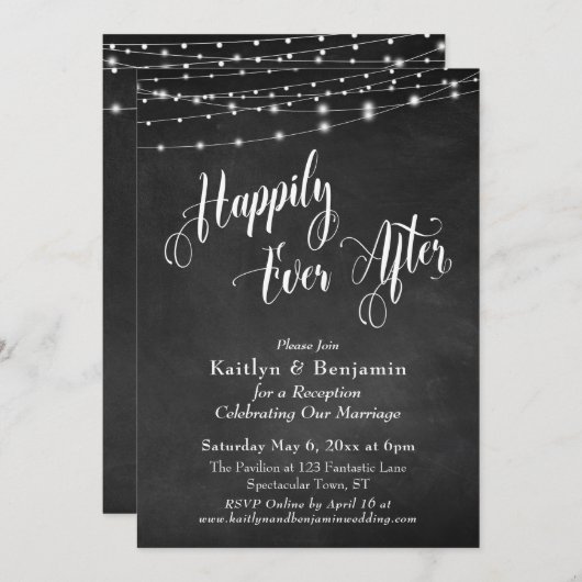 ハッピーエバーアフター タイポグラフィ チョークボード ライト 招待状 (正面/裏面)