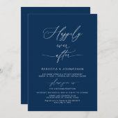 ハッピーエバーアフター、ネイビーブルー、ふたりだけの結婚式のお知らせパーティー招待状 招待状 (正面/裏面)