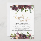 ハッピーエバーアフター バーガンディ レッド フローラル ゴールド スクリプト 招待状 (正面)