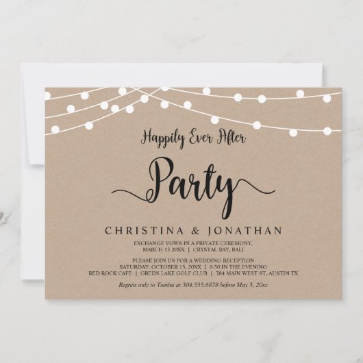 ハッピーエバーアフター パーティー ストリング ライトの挙式 招待状 (正面)
