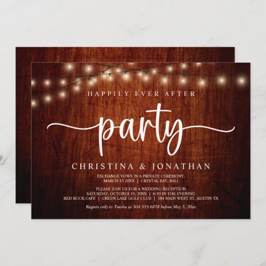 ハッピーエバーアフター パーティー、  ストリング ライト エロープメント 招待状 (正面/裏面)