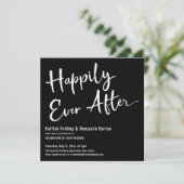 ハッピーエバーアフター ホワイト オン ブラック ウェディングパーティ 招待状 (スタンド正面)
