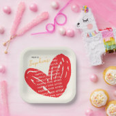 ハッピーエバーアフター レッドハート ブライダル ブランシュ シャワー ペーパープレート (パーティー)