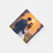 ハッピーエバーアフター 花嫁と花婿の水彩 結婚式 スタンダードカクテルナプキン (角)