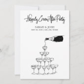 ハッピーエバーネシンプルルブラックホワイトシャンパン 招待状 (正面)