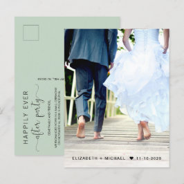 ハッピーエバーフォトセージグリーン披露宴 インビテーションポストカード