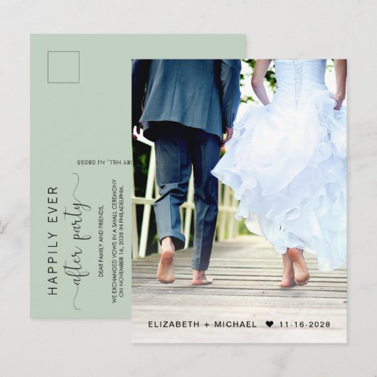 ハッピーエバーフォトセージグリーン披露宴 インビテーションポストカード (正面/裏面)