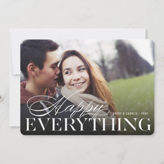 ハッピーエブリシング クラシック タイポグラフィ モダン フォト シーズンカード (正面)