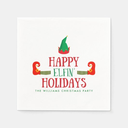 ハッピーエルフィンホリデイズクリスマス スタンダードカクテルナプキン (正面)