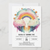 ハッピーエレガントクラウドガール誕生日 招待状 (正面)