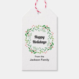ハッピーエレガントホリデーズクリスマスローレルリース ギフトタグ