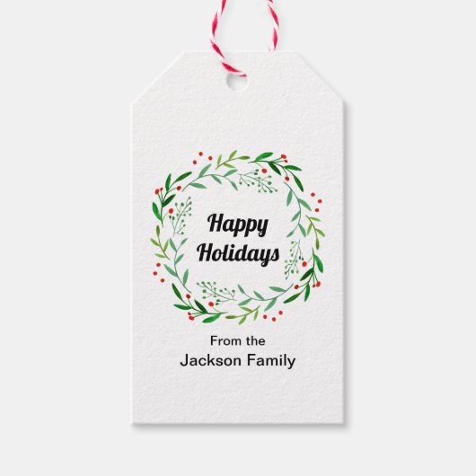 ハッピーエレガントホリデーズクリスマスローレルリース ギフトタグ (正面)