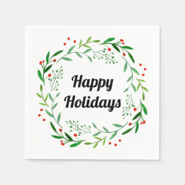 ハッピーエレガントホリデーズクリスマスローレルリース スタンダードカクテルナプキン