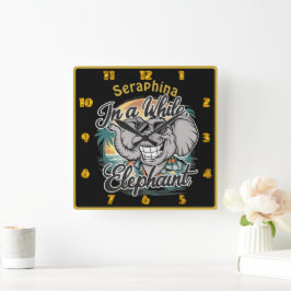 ハッピーエレファントアットザサニービーチ スクエア壁時計