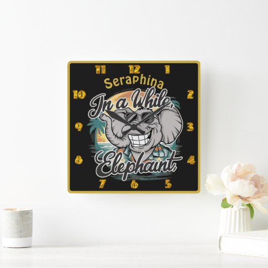 ハッピーエレファントアットザサニービーチ スクエア壁時計 (ホーム)