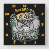 ハッピーエレファントアットザサニービーチ スクエア壁時計 (正面)