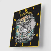 ハッピーエレファントアットザサニービーチ スクエア壁時計 (傾斜)