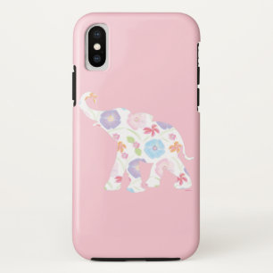 ハッピーエレファントアートパターンフラワーキュートピユニークンク iPhone XSケース