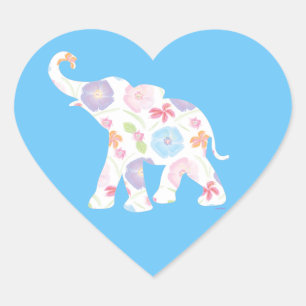 ハッピーエレファントアートパターンフラワー可愛いユニークブルー ハートシール