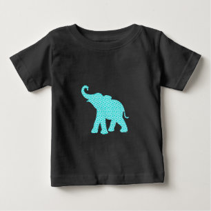 ハッピーエレファントアート模様(黒) ベビーTシャツ
