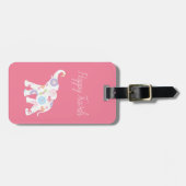 ハッピーエレファントアーユニークト素晴らしピンク ラゲッジタグ (正面横)