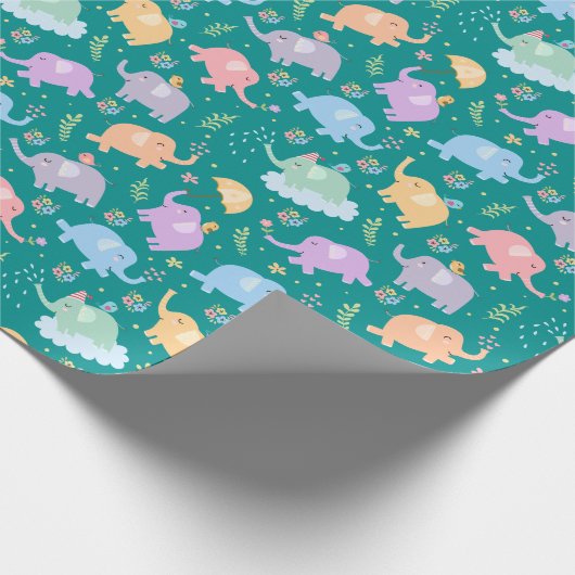 ハッピーエレファントガーデンパーティーw傘フラワーズ ラッピングペーパー (角)