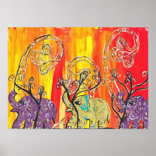 ハッピーエレファントパレードプリント ポスター (正面)