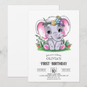 ハッピーエレファント1st誕生日デジタル 招待状 (正面/裏面)