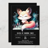 ハッピーエンチャントキツネ誕生日デジタル 招待状 (正面/裏面)