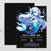 ハッピーエンチャントマーメイド誕生日 招待状 (正面/裏面)