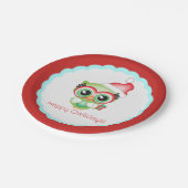 ハッピーオウリデイズクリスマスサンタハットホリデーフクロウ ペーパープレート (アングル)