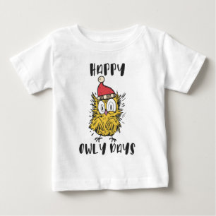ハッピーオウリー日おもしろいサンタフクロウ ベビーTシャツ